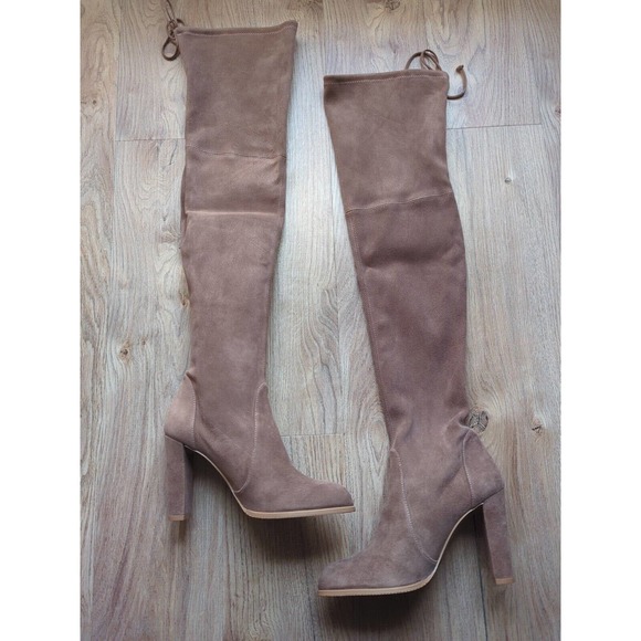 Stuart Weitzman Highland Over the Knee Taupe Suede Boots Womens 8 OTK - Picture 1 of 14